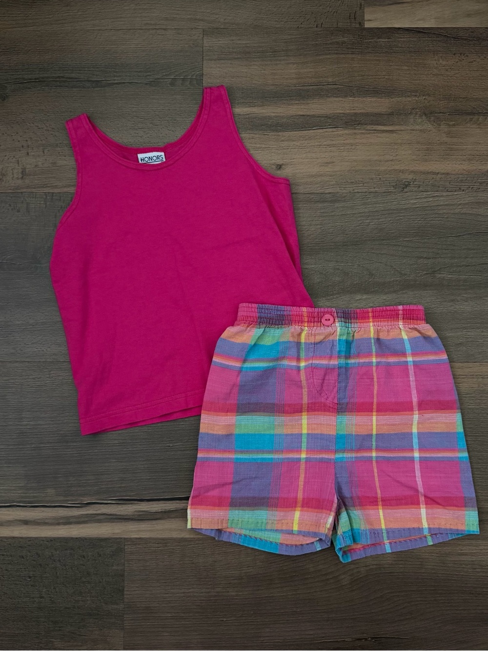 Vintage 90s Honors Girls' Tank Top & Plaid Shorts Set Size Small 6/6x